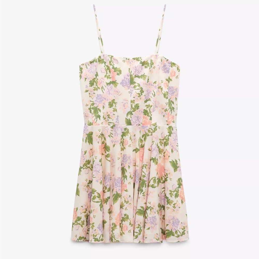 ZARA MINI DRESS WITH STRAIGHT NECKLINE AND ADJUSTABLE SPAGHETTI STRAPS